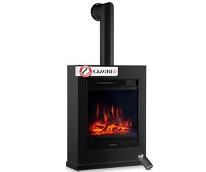 KAMINIO Cheminée électrique Kalle avec Tuyau de poêle - Cheminée sur Pied avec Chauffage, Effet de Flamme 3D, télécommande (Noir)
