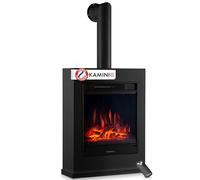 KAMINIO Cheminée électrique Kalle - Cheminée sur Pied avec Chauffage, Effet de Flamme 3D, télécommande (Noir avec Tube)