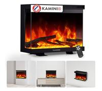 KAMINIO Cheminée Electrique Lea - Cheminée Électrique 3 en 1 avec Vue panoramique, Chauffage, Effet de Flamme, 12 Couleurs de Flammes, télécommande (30 Pouces)