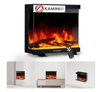 KAMINIO Cheminée Electrique Lea - Cheminée Électrique 3 en 1 avec Vue panoramique, Chauffage, Effet de Flamme, 12 Couleurs de Flammes, télécommande (24 Pouces)