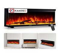 KAMINIO Cheminée électrique LEA - Cheminée électrique 3-en-1 avec vue panoramique, chauffage, effet flamme 3D, 12 couleurs de flammes, télécommande (152 cm)