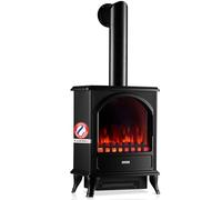 KAMINIO Cheminée électrique Leni - Poêle électrique avec Chauffage, Effet de Flamme 3D (Noir avec Tube)