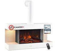 KAMINIO Cheminée électrique LIZ avec conduit -Cheminée murale avec chauffage, flamme 3D, éclairage LED Ambilight, télécommande-Blanc
