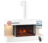 KAMINIO Cheminée électrique LIZ avec tuyau de poêle - Cheminée murale avec chauffage effet de Flamme 3D lumière d'ambiance LED-Blanc