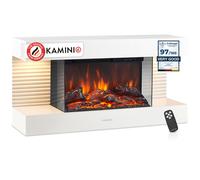 KAMINIO Cheminée électrique LIZ - Cheminée murale avec chauffage, effet de Flamme 3D, lumière d'ambiance LED, télécommande - Blanc