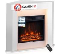 KAMINIO Cheminée électrique Matti - Cheminée sur Pied avec Chauffage, Effet de Flamme 3D, lumière d'ambiance LED, télécommande - Angle (Blanc)
