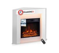 KAMINIO® Matti Angle Blanche Cheminée électrique à Poser | Cheminée décorative chauffante avec effet de flamme, manteau, feu 3D, LED d'ambiance, thermostat, minuterie, télécommande