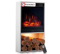 KAMINIO® Hugo Cheminée électrique avec Chauffage Blanche [poêle décoratif] | Cheminée décorative sur pied avec effet de flamme, feu 3D, compartiment éclairé par LED, thermostat, minuterie, télécommande