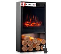 KAMINIO® Hugo Cheminée électrique avec Chauffage Noire [poêle décoratif] | Cheminée décorative sur pied avec effet de flamme, feu 3D, compartiment éclairé par LED, thermostat, minuterie, télécommande