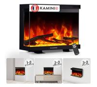KAMINIO® Lea Pro 30 Cheminée électrique chauffante à Effet Flamme | Cheminée décorative 3 en 1 encastrable, murale ou à poser avec vue panoramique, LED feu 12 couleurs, télécommande, noir