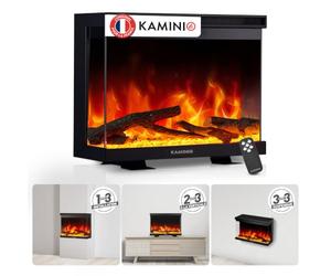 KAMINIO® Lea Pro 30 Cheminée électrique chauffante à Effet Flamme | Cheminée décorative 3 en 1 encastrable, murale ou à poser avec vue panoramique, LED feu 12 couleurs, télécommande, noir