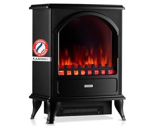 KAMINIO® Leni Cheminée électrique avec Chauffage Noire [poêle décoratif] | Cheminée décorative sur pied avec effet de flamme, feu LED, radiateur soufflant intégré [900 / 1800 W], prête à l'emploi