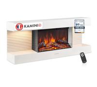 KAMINIO® Liz 110 Cheminée électrique Murale avec Chauffage [Blanche] | Cheminée décorative chauffante avec effet de flamme, feu 3D à 5 niveaux, 2 niches LED, thermostat, minuterie & télécommande