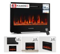 KAMINIO® Marlon Pro 24 Cheminée électrique chauffante à Effet Flamme | Cheminée décorative 3 en 1 encastrable, murale ou à poser, LED feu 12 couleurs, thermostat, minuterie, télécommande, noir
