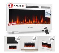 KAMINIO® Marlon Pro 30 Cheminée électrique chauffante à Effet Flamme | Cheminée décorative 3 en 1 encastrable, murale ou à poser, LED feu 12 couleurs, thermostat, minuterie, télécommande, blanc