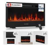 KAMINIO® Marlon Pro 30 Cheminée électrique chauffante à Effet Flamme | Cheminée décorative 3 en 1 encastrable, murale ou à poser, LED feu 12 couleurs, thermostat, minuterie, télécommande, noir