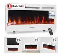 KAMINIO® Marlon Pro 36 Cheminée électrique chauffante à Effet Flamme | Cheminée décorative 3 en 1 encastrable, murale ou à poser, LED feu 12 couleurs, thermostat, minuterie, télécommande, blanc