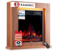 KAMINIO® Matti Modern 32 Chêne Cheminée électrique à Poser | Cheminée décorative chauffante avec effet de flamme, manteau, feu 3D, LED d'ambiance, thermostat, minuterie, télécommande