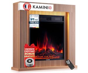 KAMINIO® Matti Modern 32 Panneau Cheminée électrique à Poser | Cheminée décorative chauffante avec effet de flamme, manteau, feu 3D, LED d'ambiance, thermostat, minuterie, télécommande