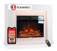 KAMINIO® Matti Modern 38 Blanche Cheminée électrique à Poser | Cheminée décorative chauffante avec effet de flamme, manteau, feu 3D, LED d'ambiance, thermostat, minuterie, télécommande