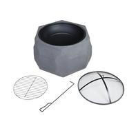 Kamino-Flam Bol à Feu avec Accessoires, Bol de 18“ en Pierre Artificielle de Magnésie, Couvercle, Grille à Charbon et Tisonnier en Acier, Gris/Anthracite