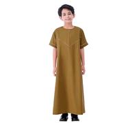 Kamis Enfant Garcon Musulman - Ensemble De Vêtements Ethniques pour Garçons, Robe Longue Brodée Courtes Et Style Arabe Moyen, Tenue Musulmane Traditionnelle (Coffee, 9-10 Years)
