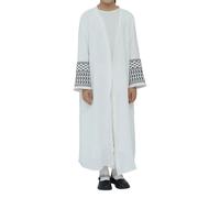 Kamis Enfant Garcon Musulman - Robe Longue Brodée À Franges Musulmans, Style Abaya De Dubaï, Style Turc Moyen, pour Garçons Et Filles, Tenue Traditionnelle (White, 7-8 Years)