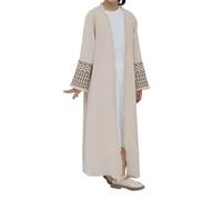 Kamis Enfant Garcon Musulman - Robe Longue Brodée À Franges Musulmans, Style Abaya De Dubaï, Style Turc Moyen, pour Garçons Et Filles, Tenue Traditionnelle (Beige, 9-10 Years)