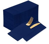 KAMMAK Lot de 100 serviettes de table jetables en papier épais de qualité supérieure avec poche intégrée pour Noël, mariage, salle de bain et événements Bleu