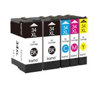 Kamo 34XL (Pack de 5) Cartouches d'encre Compatibles pour Epson 34 XL - pour Workforce Pro WF-3720DWF WF-3725DWF WF-3720 WF-3725