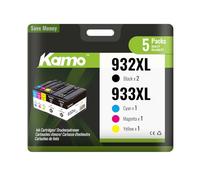 kamo 932 933 XL Lot de 5 cartouches d'encre compatibles avec HP 932XL 933XL (2 x noir, 1 x cyan, 1 x jaune, 1 x magenta, 5 pièces) pour OfficeJet 6100 6600 6700 7110 7510 7610 7612