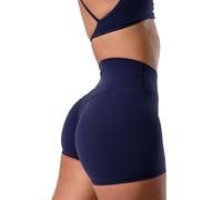 Kamo Fitness Featherlite Enhance Short de Motard pour Femme, froncé caché, sans Couture Avant, Tissu Doux et léger, Taille Haute Qui soulève Les Fesses (Iris foncé, S)