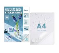 kamo Papier Autocollant Semi-Transparent Imperméable Premium - 25 feuilles, Étiquettes Vinyle Imprimables pour Imprimantes Laser et Jet d'Encre, A4, 210 x 297 mm, 1 étiquette par feuille, Waterproof