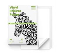 Kamo Papier autocollant vinyle, 30 feuilles, format A4 blanc, Mat, autocollant adhésif, vinyle imperméable pour imprimantes à jet d'encre et laser