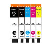 kamo PGI-570XL CLI-571XL Lot de 5 cartouches d'encre compatibles avec Canon 570 571 XL pour Pixma MG5750 MG5751 MG6850 MG6851 MG7750 MG7751 TS5050 TS5051 TS6050 TS6050 1 TS80. 50 TS9050 TS9055