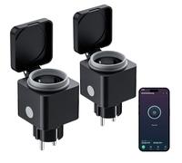 Kamtop 2PCS Prise Connectée Extérieure IP54 16A - Prise Intelligente avec Compteur Consommation Énergie, Contrôle à Distance, Compatible Smart Life, Alexa, Google pour Jardin, Terrasse, Pompe, Piscine