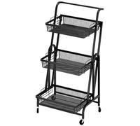 kamulouk Desserte à roulettes, Chariot à roulettes, étagère de Rangement Pliable à 3 Niveaux, Chariot Pliable avec Panier en Maille Détachable, Pivotant à 90-180 Degrés (Nior)