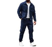 Kan Sui Ensemble veste et pantalon de travail multi-poches pour homme, bleu marine, XXL