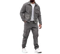 Kan Sui Ensemble veste et pantalon de travail multi-poches pour homme, gris, XL