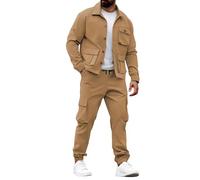 Kan Sui Ensemble veste et pantalon de travail multi-poches pour homme, kaki, XL