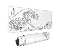 Kanagawa Grand tapis de souris de jeu japonais avec base en caoutchouc antidérapant de 3 mm d'épaisseur et base en caoutchouc imperméable pour bureau, maison, jeux, 80 x 30 cm, blanc