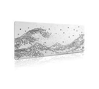 Kanagawa Tapis de souris de jeu Motif vague de mer japonaise avec bords cousus 3 mm pour la maison et le bureau 80 x 30 cm Édition blanche