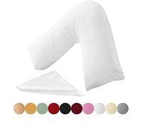 KANAK Taie d'oreiller en forme de V - Polycoton uni - Soutien du dos et du cou - Housse de coussin orthopédique/de grossesse/d'allaitement uniquement - Blanc