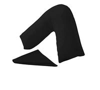 KANAK Taie d'oreiller en forme de V - Polycoton uni - Soutien du dos et du cou - Housse de coussin orthopédique/de grossesse/d'allaitement uniquement - Noir