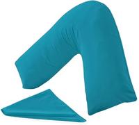 KANAK Taie d'oreiller en forme de V unie en polycoton pour soutien du dos et du cou - Housse de coussin orthopédique/de grossesse/d'allaitement uniquement (bleu sarcelle)