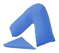 KANAK Taie d'oreiller en forme de V unie en polycoton pour soutien du dos et du cou - Housse de coussin orthopédique/de grossesse/d'allaitement - Bleu moyen