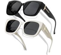 KANASTAL 2 Paires Surlunettes de Soleil Polarisées Femme Homme UV400 Sur Lunettes de Soleil Oversize Carrées Unisexe Tendance pour la Conduite Voyage Noir et Blanc