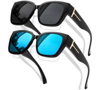 KANASTAL 2 Paires Surlunettes de Soleil Polarisées Femme Homme UV400 Sur Lunettes de Soleil Oversize Carrées Unisexe Tendance pour la Conduite Voyage Noir et Bleu