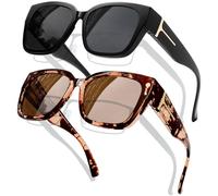 KANASTAL 2 Paires Surlunettes de Soleil Polarisées Femme Homme UV400 Sur Lunettes de Soleil Oversize Carrées Unisexe Tendance pour la Conduite Voyage Noir et Rouge Léopard