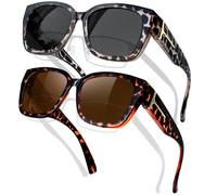 KANASTAL 2 Paires Surlunettes de Soleil Polarisées Femme Homme UV400 Sur Lunettes de Soleil Oversize Carrées Unisexe Tendance pour la Conduite Voyage Marron Léopard et Gris Léopard